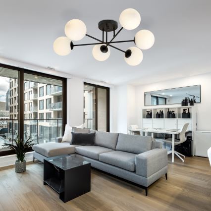 Luster na tyči ROMA 6xE14/10W/230V čierna/biela