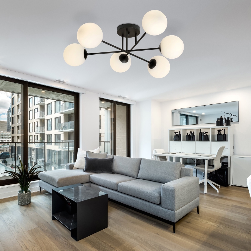 Luster na tyči ROMA 6xE14/10W/230V čierna/biela