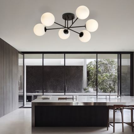Luster na tyči ROMA 6xE14/10W/230V čierna/biela