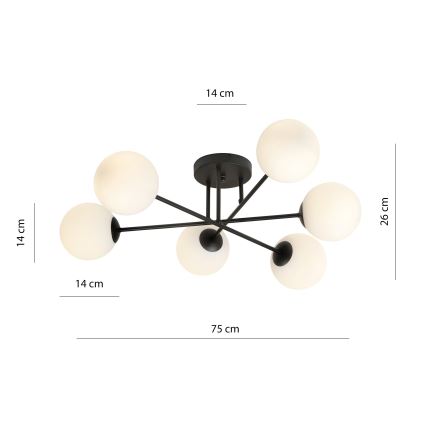 Luster na tyči ROMA 6xE14/10W/230V čierna/biela