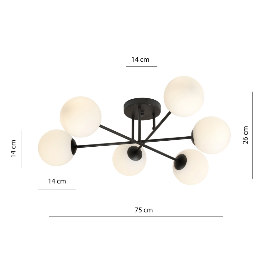 Luster na tyči ROMA 6xE14/10W/230V čierna/biela