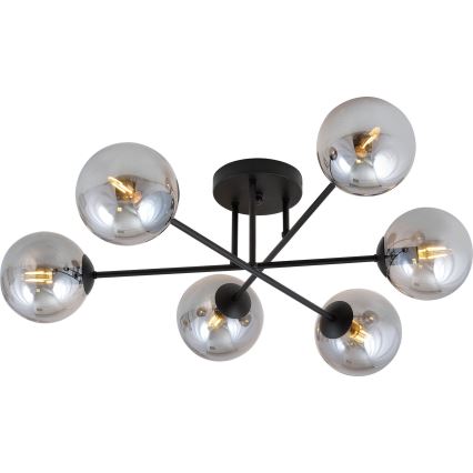 Luster na tyči ROMA 6xE14/10W/230V čierna/dymová