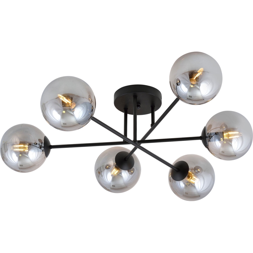 Luster na tyči ROMA 6xE14/10W/230V čierna/dymová