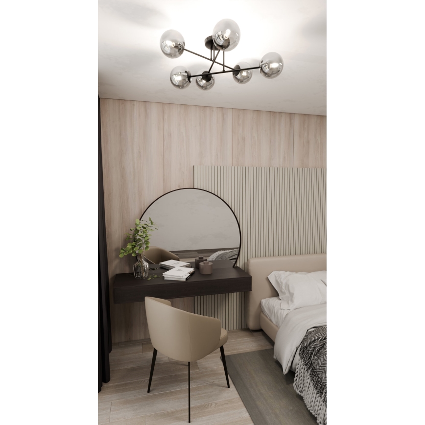 Luster na tyči ROMA 6xE14/10W/230V čierna/dymová