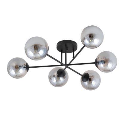 Luster na tyči ROMA 6xE14/10W/230V čierna/dymová