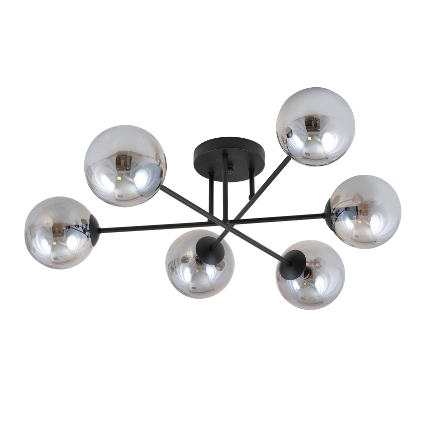Luster na tyči ROMA 6xE14/10W/230V čierna/dymová