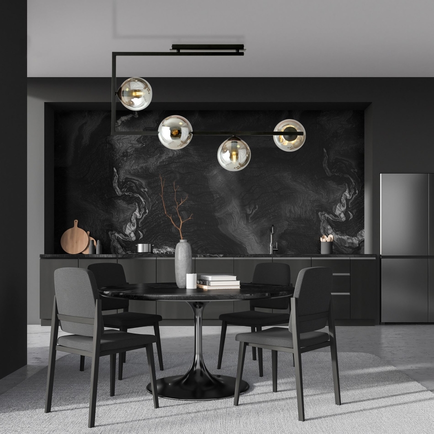 Luster na tyči SOMA 4xE14/10W/230V čierna/šedá