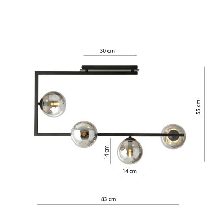 Luster na tyči SOMA 4xE14/10W/230V čierna/šedá