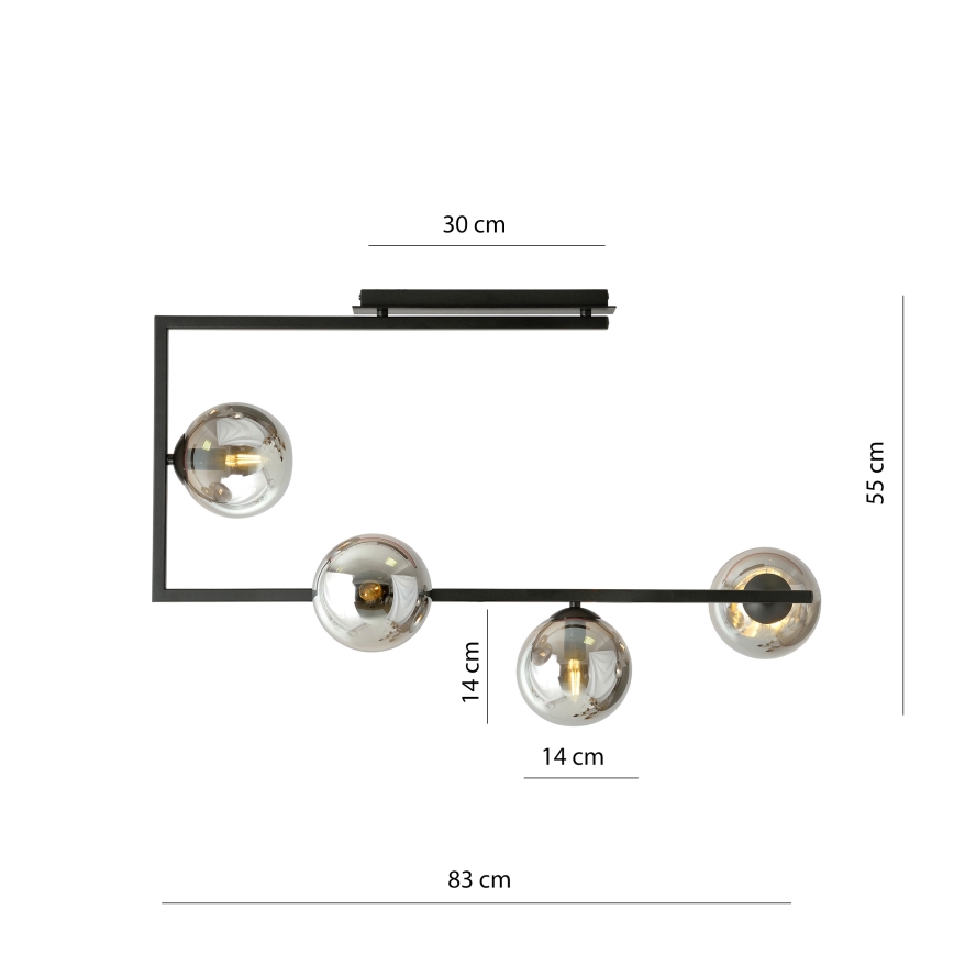 Luster na tyči SOMA 4xE14/10W/230V čierna/šedá