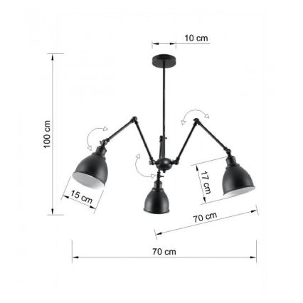 Luster na tyči STARK SHADE 3xE27/60W/230V