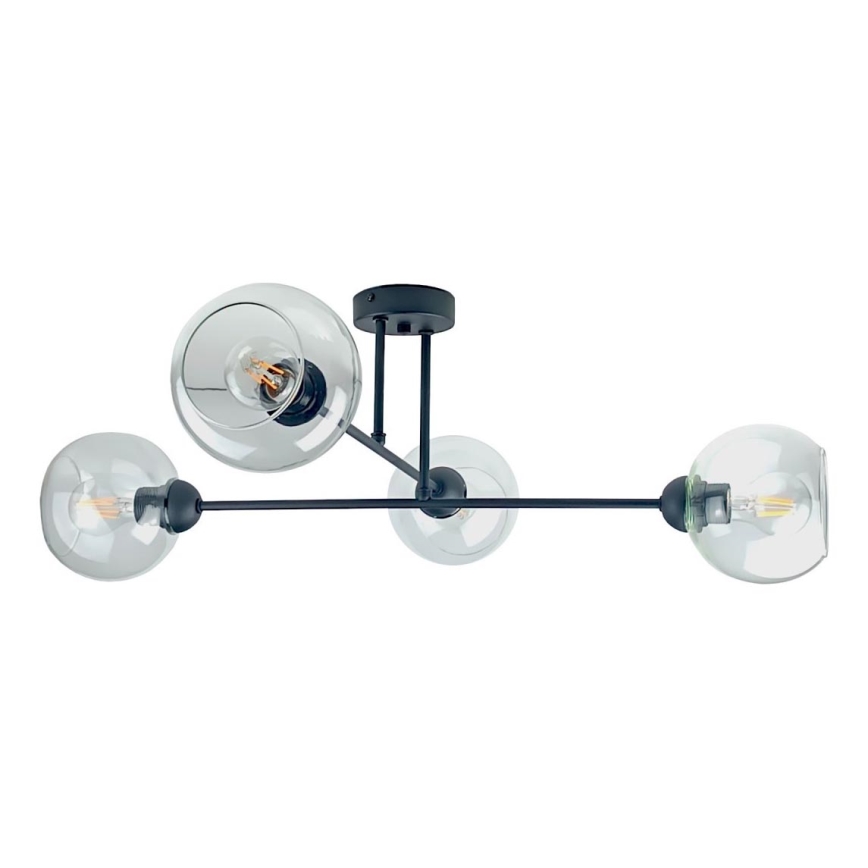 Luster na tyči VASCO 4xE27/60W/230V čierna/číra