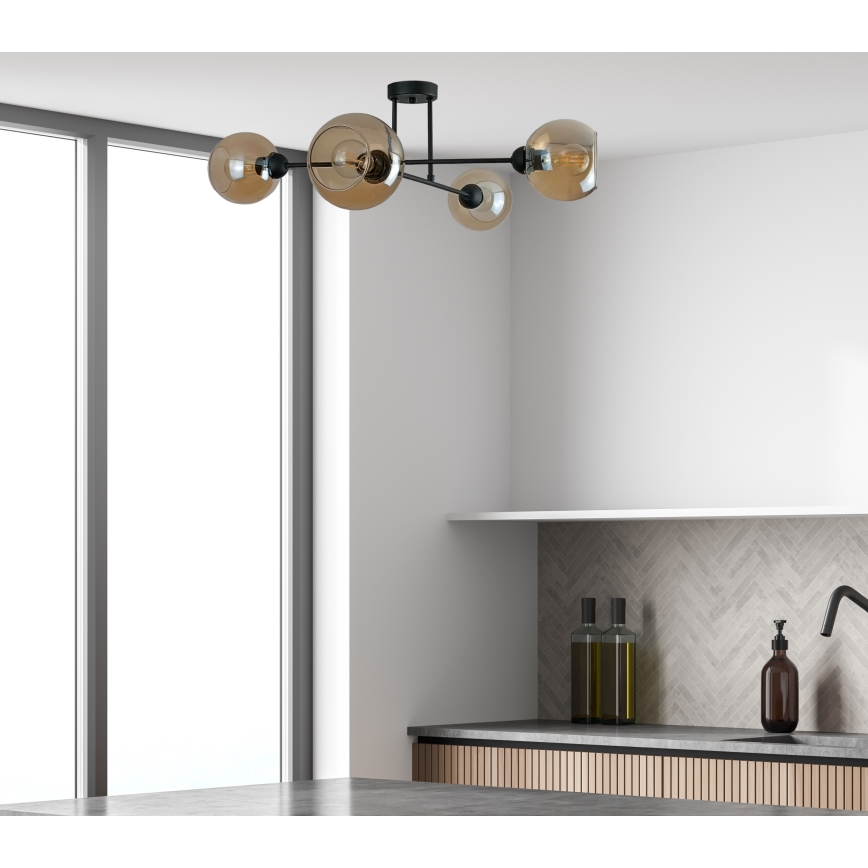 Luster na tyči VASCO 4xE27/60W/230V čierna/dymová béžová