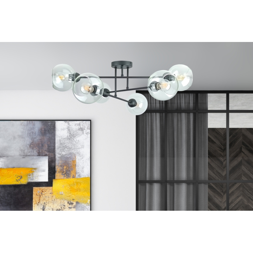 Luster na tyči VASCO 6xE27/60W/230V čierna/číra