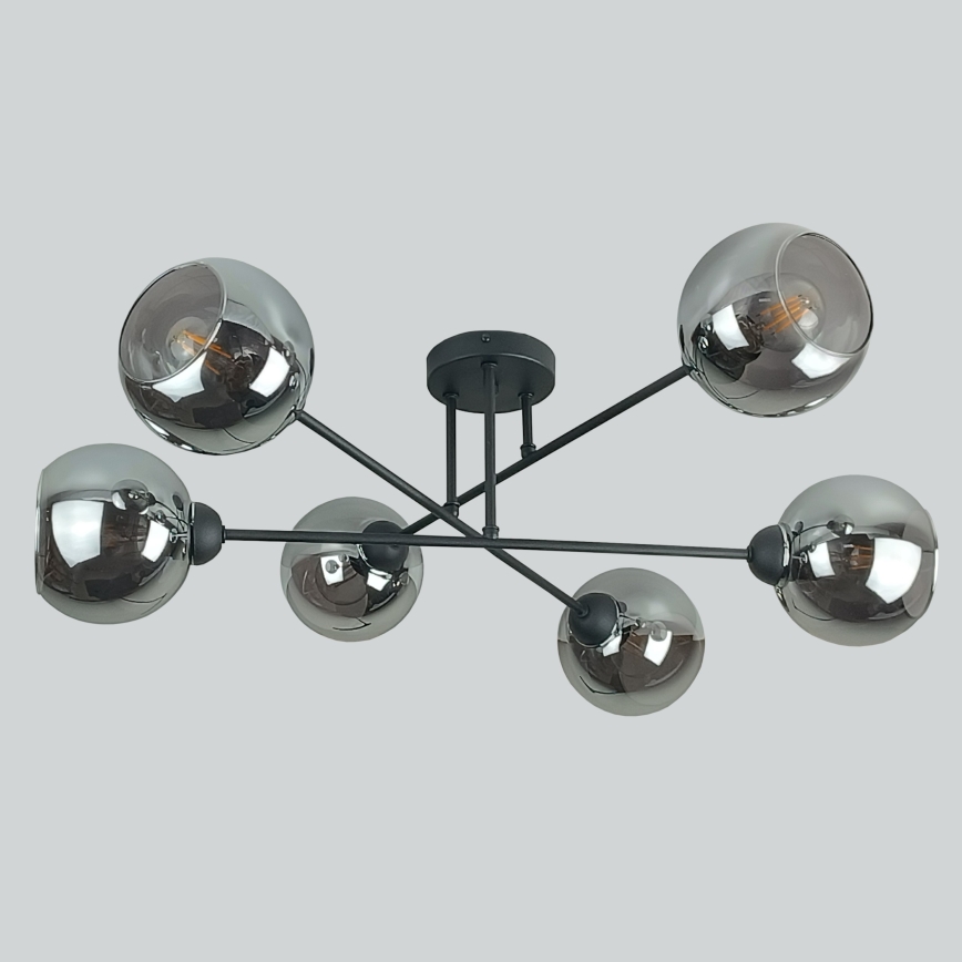 Luster na tyči VASCO 6xE27/60W/230V čierna/dymová čierna