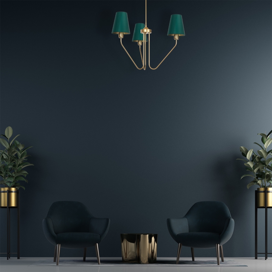 Luster na tyči VICTORIA 3xE27/60W/230V zelená 