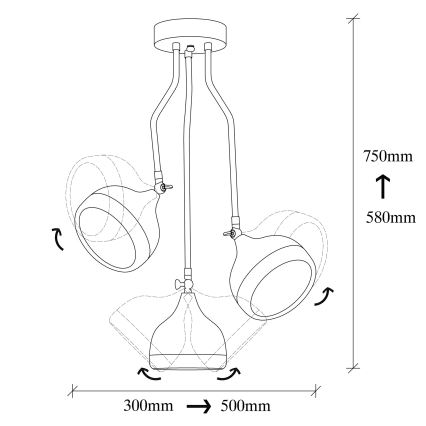 Luster na tyči YILDO 3xE27/40W/230V čierna/medená