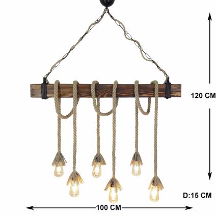 Luster s lankom KUTUK 6xE27/40W/230V borovica
