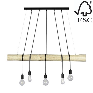 Lustr na lanku TRABO 5xE27/60W/230V borovica  – FSC certifikované