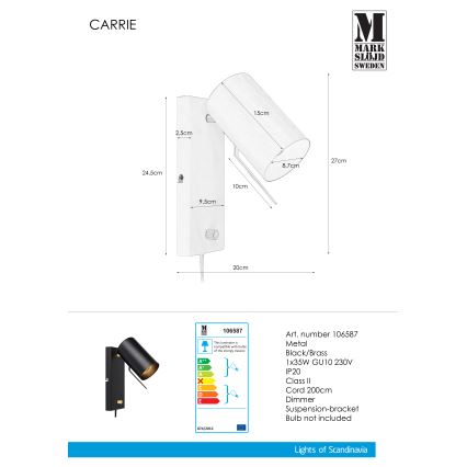 Markslöjd 106587 - Stmievateľné nástenné svietidlo CARRIE 1xGU10/35W/230V čierna