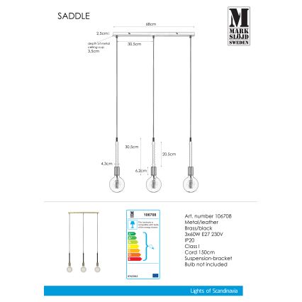 Markslöjd 106708 - Luster na lanku SEDLO 3xE27/60W/230V