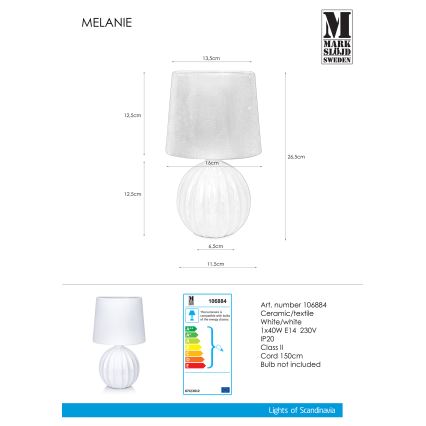 Markslöjd 106884 - Stolná lampa MELANIE 1xE14/40W/230V biela