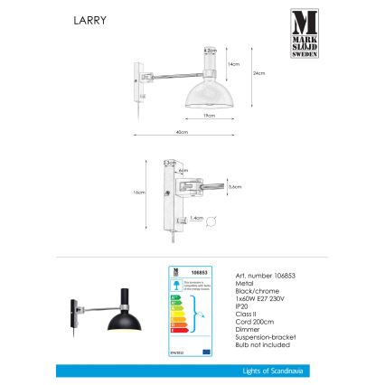 Markslöjd 106970 - Stmievateľné nástenné svietidlo LARRY 1xE27/60W/230V