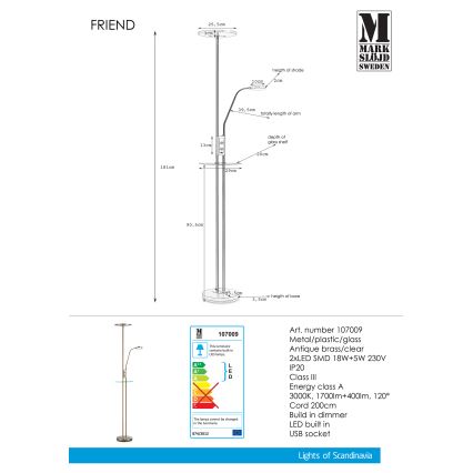Markslöjd 107009 - LED Stmievateľná stojacia lampa FRIEND LED/18W/230V + LED/5W