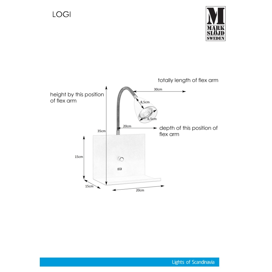 Markslöjd 107140 - Stmievateľné nástenné svietidlo s USB zásuvkou LOGI 1xGU10/7W/230V