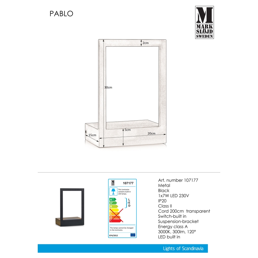 Markslöjd 107177 - LED Nástenné svietidlo s rámikom PABLO LED/7W/230V