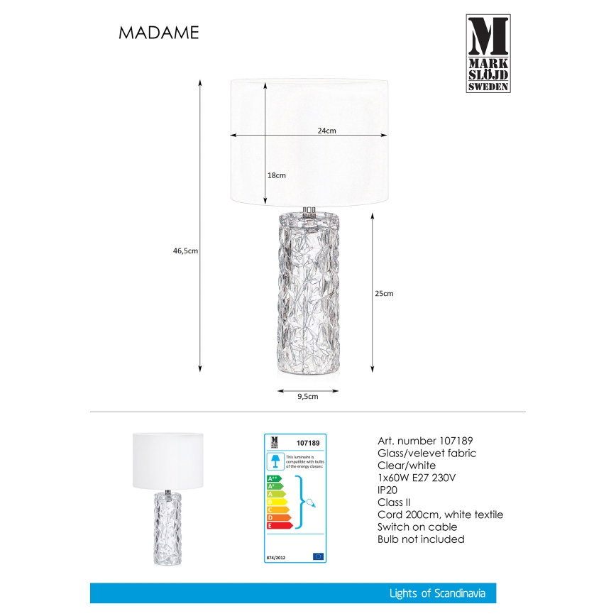 Markslöjd 107189 - Stolná lampa MADAME 1xE27/40W/230V