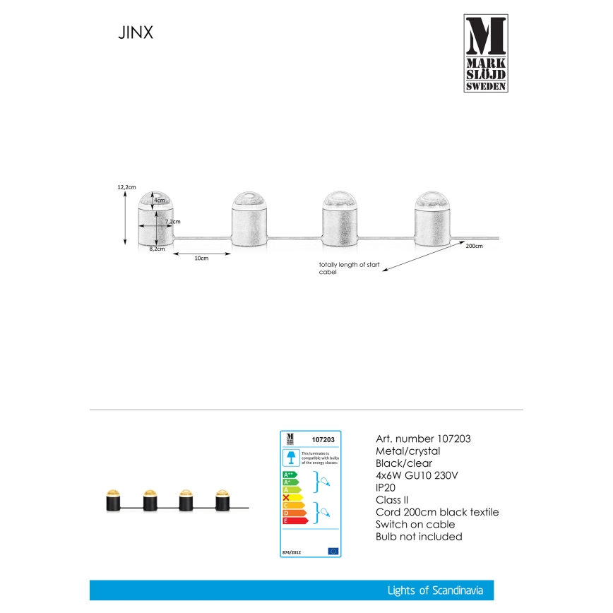 Markslöjd 107203 - Krištáľová stolná lampa JINX 4xGU10/6W/230V