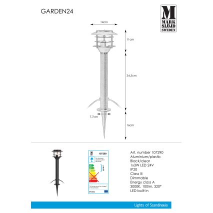 Markslöjd 107290 - LED Vonkajšia lampa GARDEN 24 LED/3W/24V 45 cm IP44 čierna