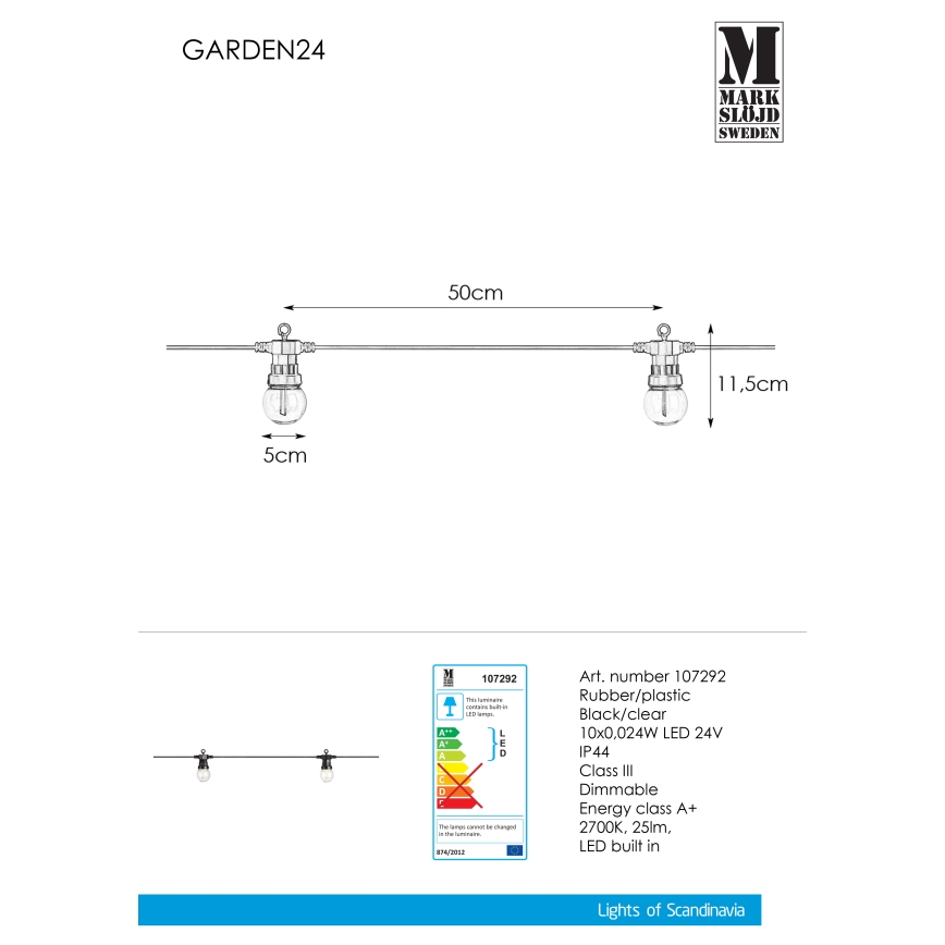 Markslöjd 107292 - LED Vonkajšia dekoratívna reťaz GIRLANDA GARDEN 10xLED 5,5m IP44