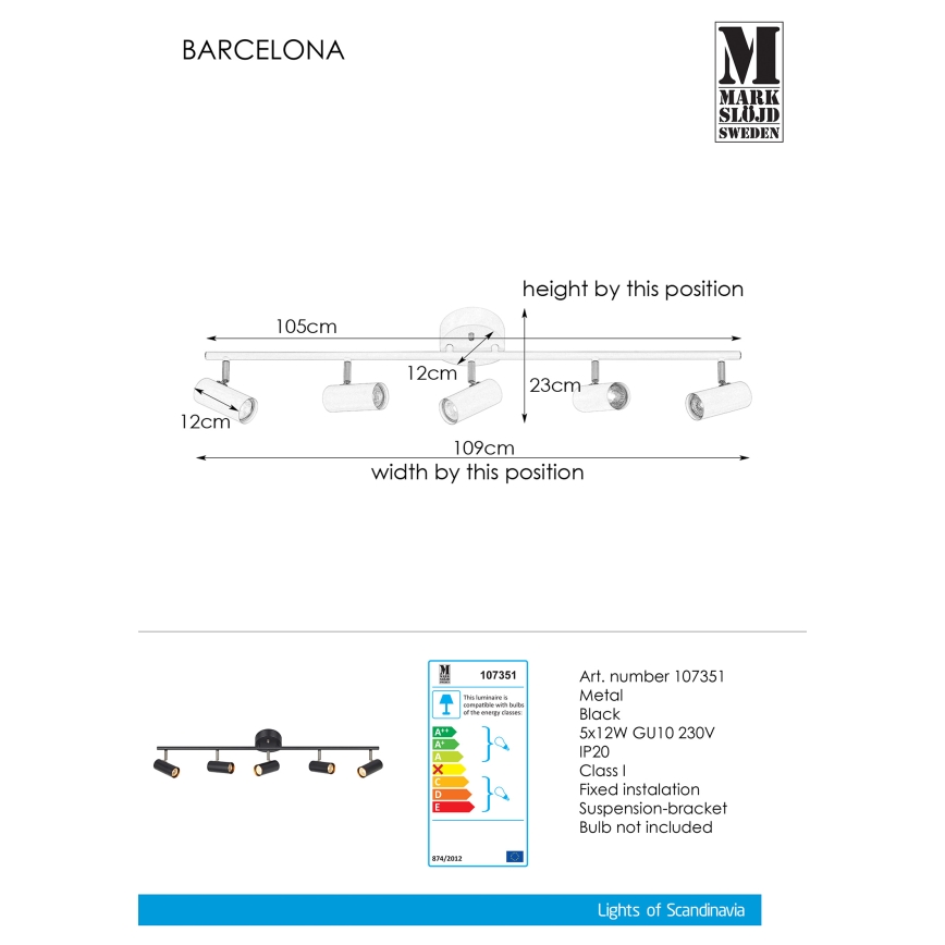Markslöjd 107351 - Bodové svietidlo BARCELONA 5xGU10/12W/230V