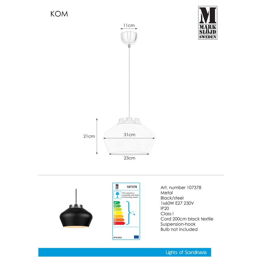 Markslöjd 107378 - Luster na lanku KOM 1xE27/60W/230V