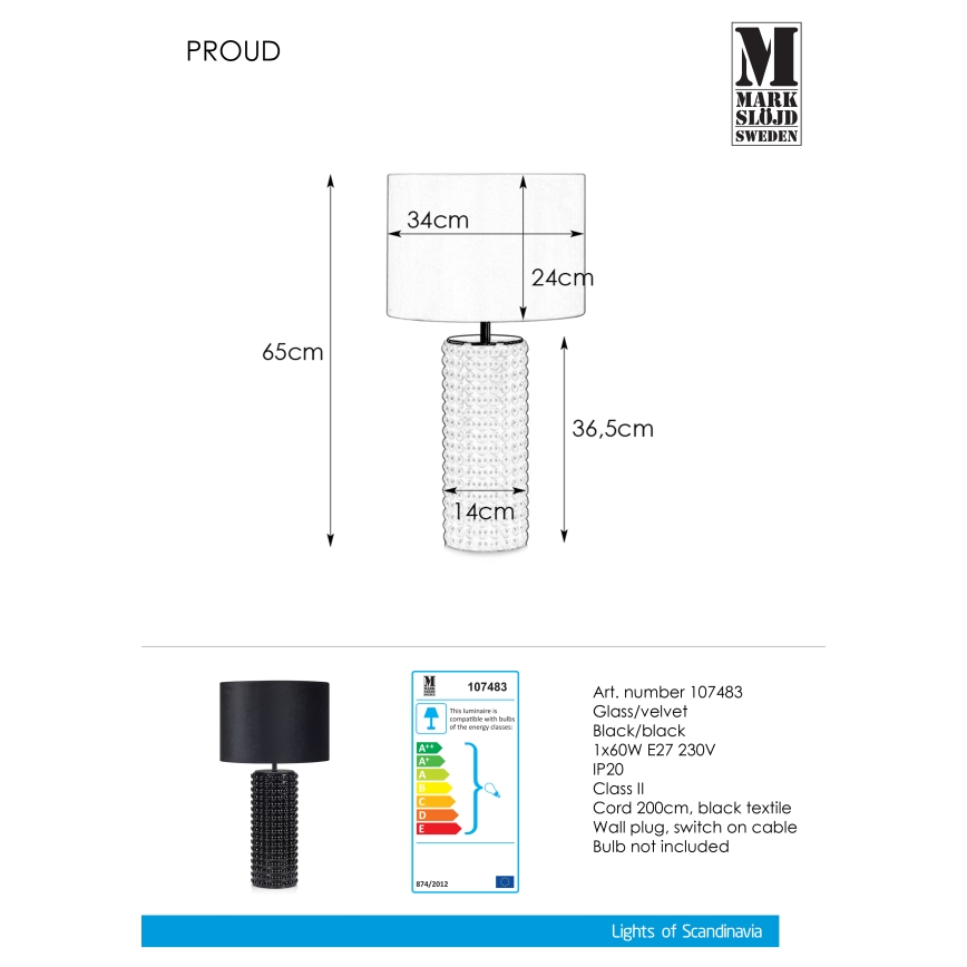 Markslöjd 107483 - Stolná lampa PROUD 1xE27/60W/230V