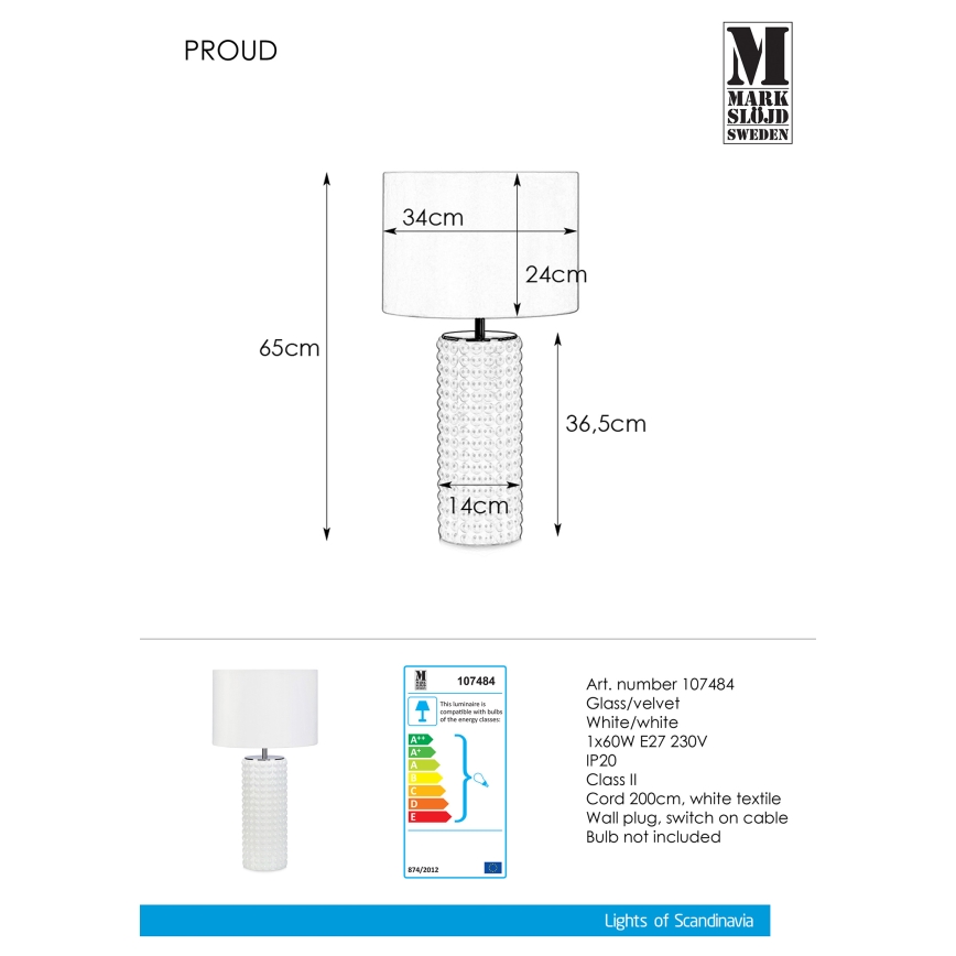 Markslöjd 107484 - Stolná lampa PROUD 1xE27/60W/230V
