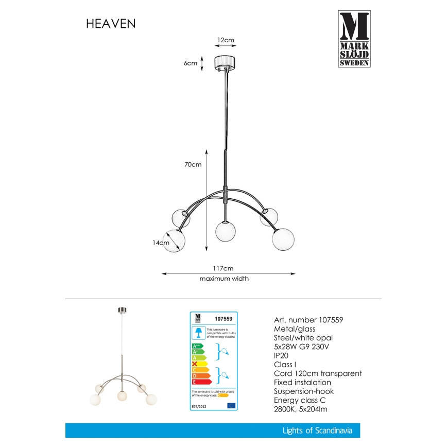Markslöjd 107559 - Luster na lanku HEAVEN 5xG9/28W/230V