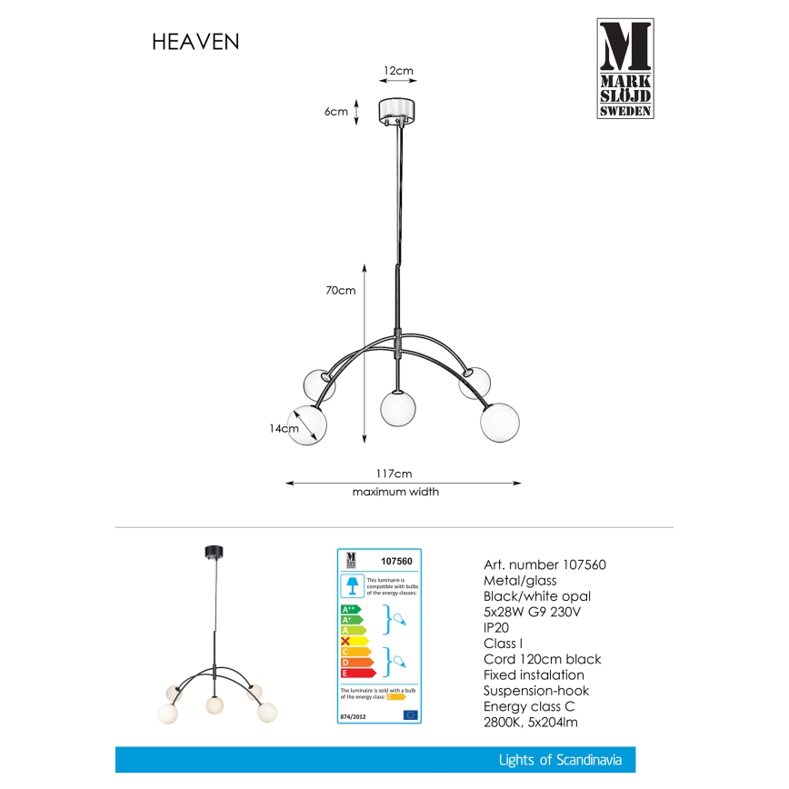 Markslöjd 107560 - Luster na lanku HEAVEN 5xG9/28W/230V