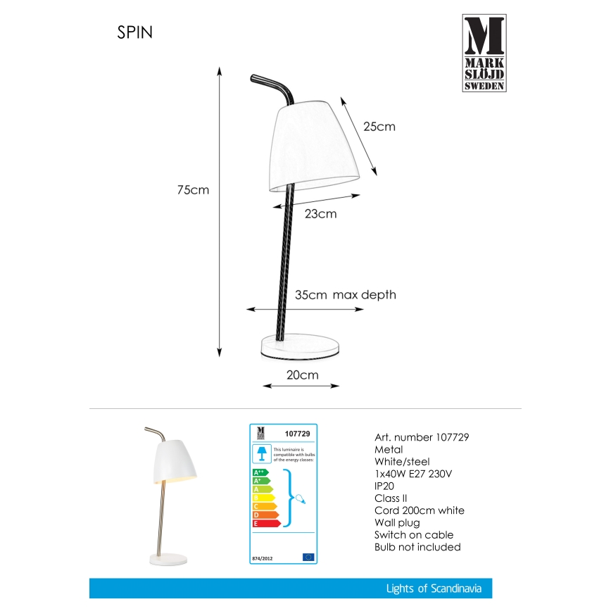 Markslöjd 107729 - Stolná lampa SPIN 1xE27/40W/230V