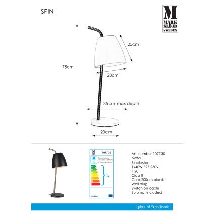 Markslöjd 107730 - Stolná lampa SPIN 1xE27/40W/230V