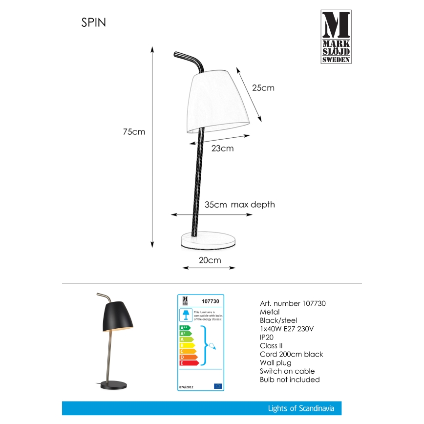 Markslöjd 107730 - Stolná lampa SPIN 1xE27/40W/230V