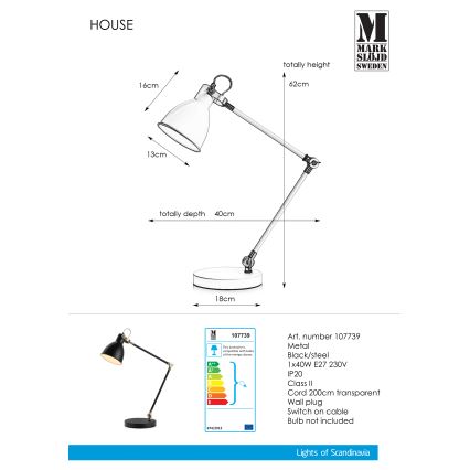 Markslöjd 107739 - Stolná lampa HOUSE 1xE27/40W/230V
