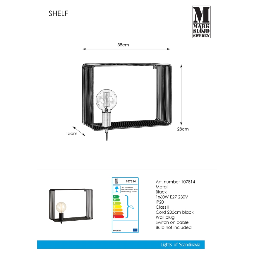 Markslöjd 107814 - Nástenné svietidlo SHELF 1xE27/60W/230V