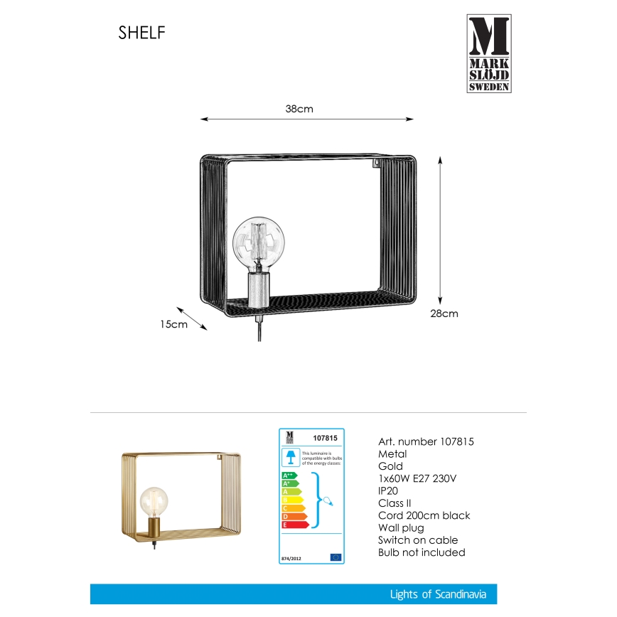 Markslöjd 107815 - Nástenné svietidlo SHELF 1xE27/60W/230V