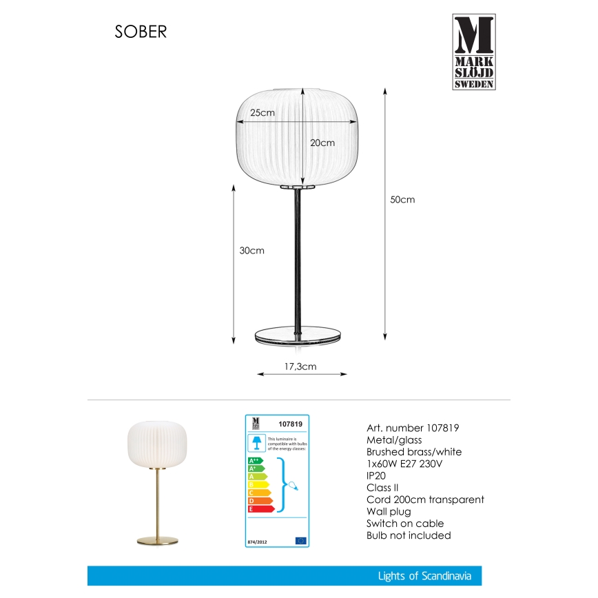 Markslöjd 107819 - Stolná lampa SOBER 1xE27/60W/230V biela/mosadz