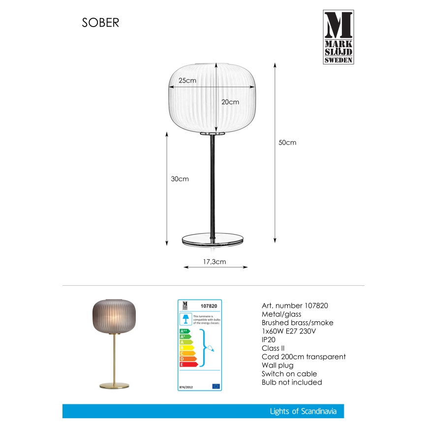 Markslöjd 107820 - Stolná lampa SOBER 1xE27/60W/230V mosadz