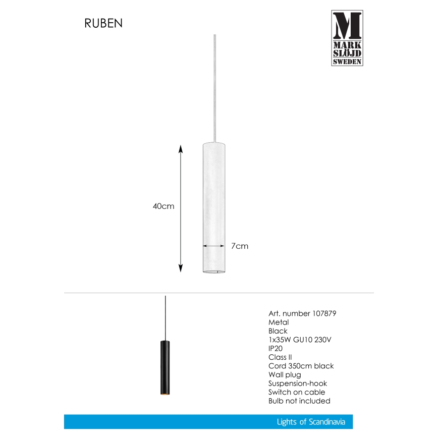 Markslöjd 107879 - Luster na lanku RUBEN 1xGU10/35W/230V