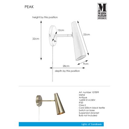 Markslöjd 107899 - Nástenná lampička PEAK 1xE14/40W/230V