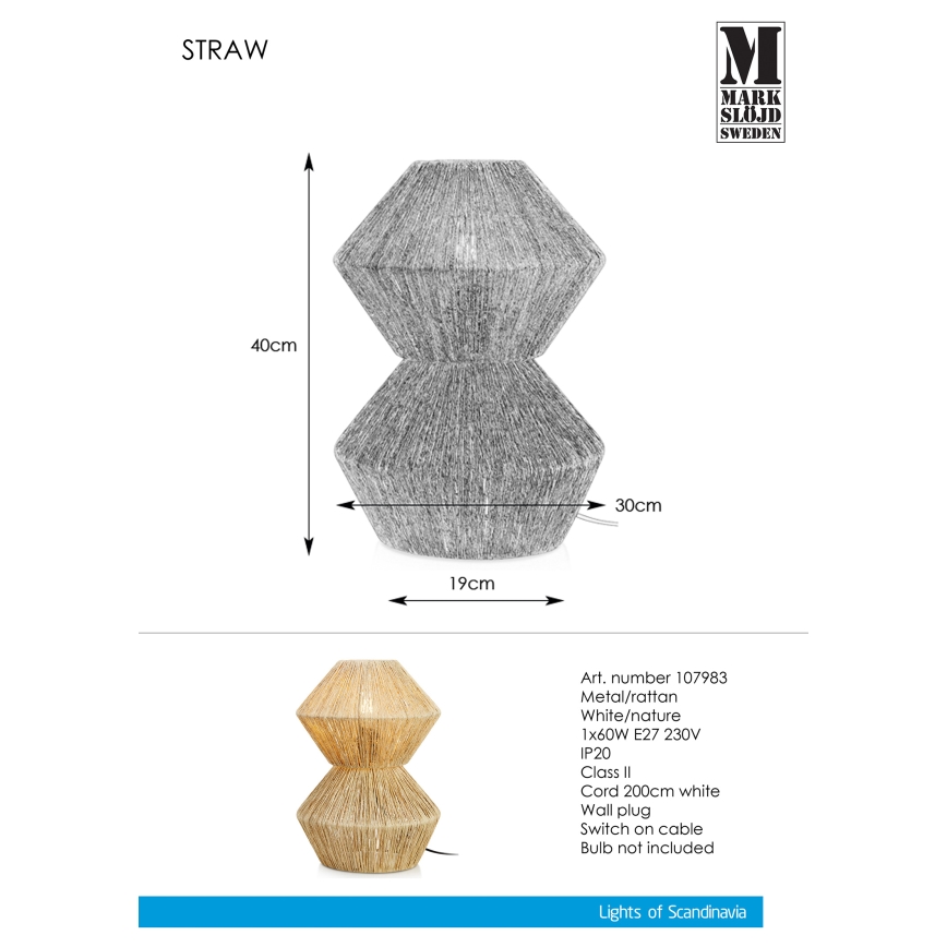 Markslöjd 107983 - Stolná lampa STRAW 1xE27/40W/230V